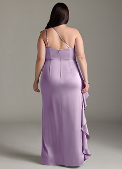 Azazie Latrice Bridesmaid Dresses Frosted Lilac Sheath One Shoulder Cascading Ruffles Stretch Satin Dress image7