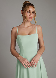 Azazie Elita At-home Try On Dresses Agave A-Line Pleated Chiffon Dress image3