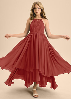 Azazie Elliora Junior A-Linie Plissee Chiffon Kleid Terrakotta image5