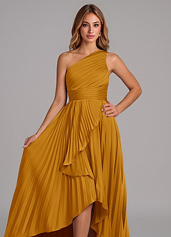Azazie Lyrica Bridesmaid Dresses Butterscotch A-Line One Shoulder Stretch Satin Dress image4