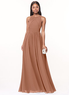 Azazie Harper Brautjungfernkleider A-Linie Plissee Chiffon Kleid Bronzer image1