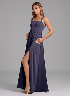 Azazie Rosaline Bridesmaid Dresses Stormy A-Line Side Slit Stretch Satin Dress image5