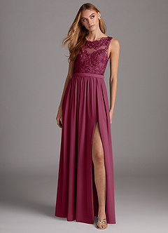 Azazie Elly Bridesmaid Dresses Mulberry A-Line Lace Scoop Neck Chiffon Dress image3