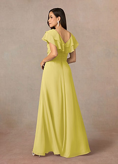 Azazie Snapdragon Mère de la mariée Robes Robe Trapèze en Mousseline de soie Col en V froncé Canari image4