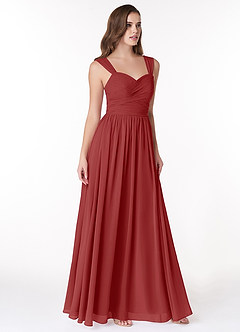 Azazie Zapheira Vestidos de damas de honor Vestido de Óxido de Gasa de Corte en A con Volante image4