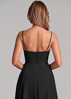 Azazie Elle Robes de demoiselle d'honneur Robe Trapèze en Mousseline de soie Plissée Noir image2