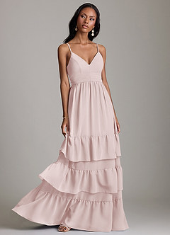 Azazie Nathalia 신부 들러리 드레스 A라인 셔링 쉬폰 바닥 길이 드레스 image1