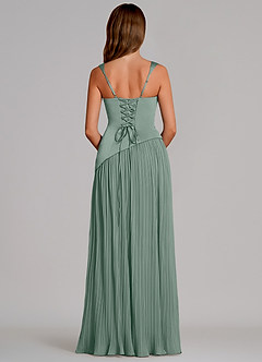 Azazie Stephanie Vestidos de damas de honor Vestido de Salvia Plateada de Satén Elástico de Corte en A con Plisado image5