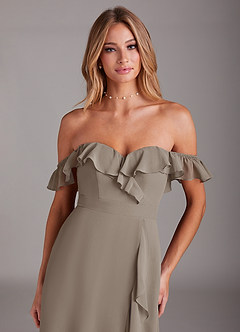 Azazie Lyra Bridesmaid Dresses Taupe A-Line Chiffon Convertible Dress image9