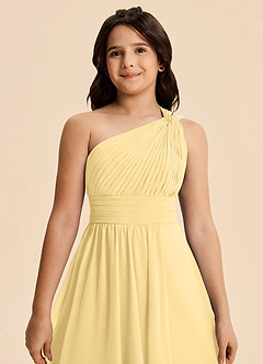 Azazie Skye Junior Robe Trapèze en Mousseline de soie Plissée Beurre image6