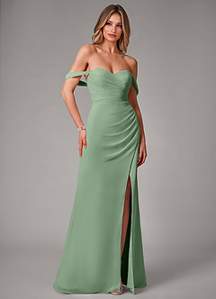 Azazie Haisley Bridesmaid Dresses Matcha Sheath Off the Shoulder Chiffon Convertible Dress image3