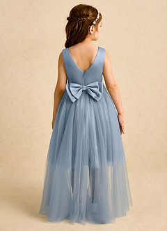 Azazie Bell Jurken voor bloemenmeisjes Baljurk Jurk van Tule Boog Stoffig Blauw image1