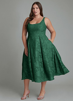 Azazie Amalie Brautjungfernkleider A-Linie Plissee Blumen-Burnout Kleid Dunkelgrün image7
