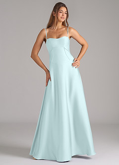 Azazie Valentine Bridesmaid Dresses Sea Glass A-Line Corset Stretch Satin Dress image4
