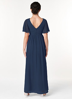 Azazie Temeka Junior Dark Navy A-Line Pleated Chiffon Dress image2