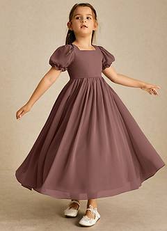 Azazie Joss Flower Girl Dresses Espresso A-Line with Sleeves Chiffon Dress image3