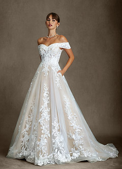 Azazie Becca Wedding Dresses Diamond White Champagne A-Line Sweetheart Neckline Tulle Dress image1