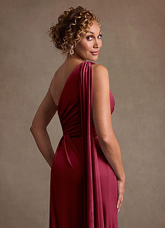 Azazie Aphra Klänningar till brudens mor Klä Tubklänning i sammet Ena axeln Bourgogne image5