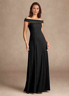 Azazie Ewa Moeder van de bruid jurken A-Lijn Jurk van Mesh Off the Shoulder Zwart image7