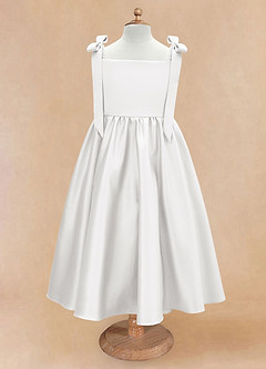 Azazie Chelsie vestidos de niña de las flores Vestido de Blanco de Satin Mate de Corte en A con Lazo image5