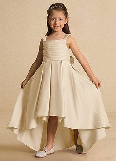Azazie Kat Blumenmädchenkleider A-Linie Plissee Matte Satin Kleid Champagner image2