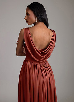 Azazie Novi Bridesmaid Dresses Terracotta A-Line with Pockets Stretch Satin Dress image4