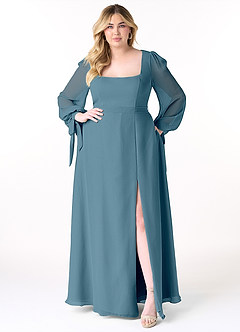 Azazie Leonia Jurken voor bruidsmeisjes Jurk van Chiffon met A-Lijn Lange mouw Bermuda image11