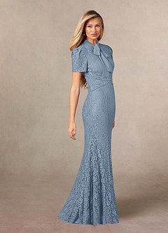 Azazie Carleannia Mother of the Bride Dresses Dusty Blue Mermaid Lace Chiffon Dress image3