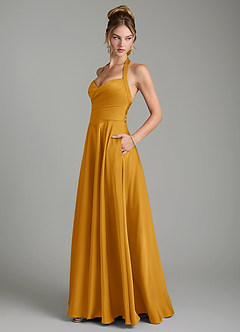 Azazie Tenaya Robes de demoiselle d'honneur Robe Trapèze en Satin extensible Décolleté en cœur Caramel écossais image5