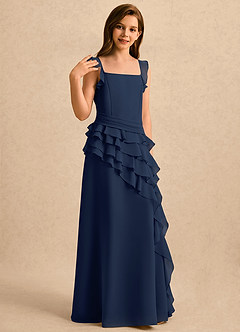 Azazie Lila Girls Formal Flower Girl Dresses Dark Navy A-Line Ruched Chiffon Dress image4