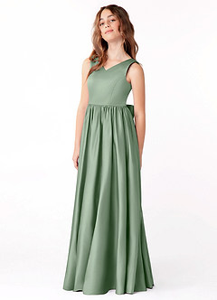 Azazie Hathaway Junior Vestido de Matcha de Satén Elástico de Corte En A con Lazo image4