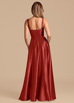 Azazie Shaude Bridesmaid Dresses Rust A-Line Pleated Metallic Satin Dress image6