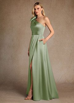 Azazie Easton Mother of the Bride Dresses Dusty Sage A-Line One Shoulder Stretch Satin Dress image2