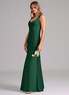 Azazie Kamila Brautjungfernkleider A-Linie Plissee Stretch-Satin Kleid Dunkelgrün image6