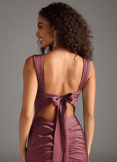 Azazie Jesaphine Robes de demoiselle d'honneur Robe Fourreau en Satin extensible Arc Merlot image4