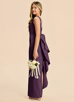 Azazie Emi Junior Plum Sheath Bow Stretch Satin Dress image3