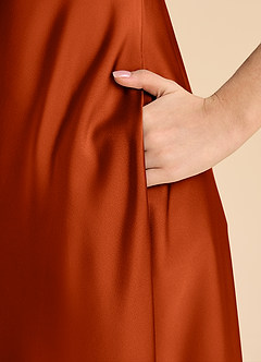 Azazie Sissy Junior Abito A-Line in Raso Elasticizzato a Spalla Scoperta Paprika image7