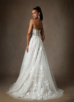 Azazie Aurorie Robes de mariée Robe Trapèze en Tulle Paillettes Blanc De Diamant image2