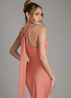 Azazie Reign Bridesmaid Dresses Salmon Pink Mermaid Pleated Stretch Satin Dress image8