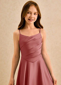 Azazie Coconut Girls Formal Sukienki dla dziewczynek sypiących kwiaty Linia A Pofałdowany Satyna elastyczna Długość podłogi Sukienka image6