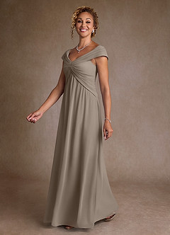Azazie Myrtle Mère de la mariée Robes Robe Trapèze en Mousseline de soie Plissée Taupe image4