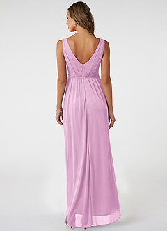 Azazie Tanicia Bridesmaid Dresses Candy Pink A-Line V-Neck Pleated Mesh Dress image2