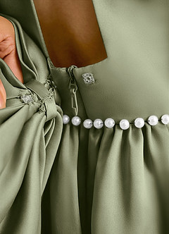 Azazie Daisies Flower Girl Dresses Pistachio Ball-Gown Bow Matte Satin Dress image8