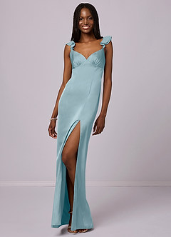 Barbie ♥ Azazie Bridesmaid Dresses Moody Blue Sheath Stretch Satin Dress image3
