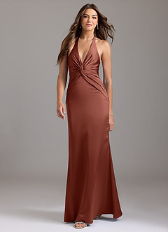 Azazie Valerie Bridesmaid Dresses Auburn Mermaid Pleated Stretch Satin Dress image3