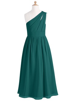 Azazie Molly Junior Abito A-Line in Chiffon Plissettato Verde Pavone image7