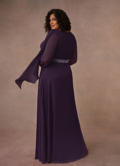 Azazie Priyanka Mère de la mariée Robes Robe Trapèze en Mousseline de soie Col bateau plissé Prune image6