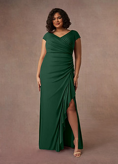 Azazie Roya Mother of the Bride Dresses Dark Green Mermaid V-Neck Pleated Mesh Dress image7