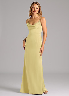 Azazie Aimee Robes de demoiselle d'honneur Robe Trapèze en Satin extensible Encolure en Forme de Cœur Sorbet Citron image1