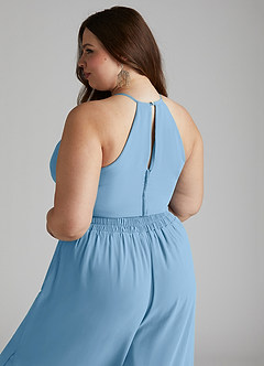 Azazie Kenzi Vestidos de damas de honor Azul Acero de Gasa de Mono con Plisado image10